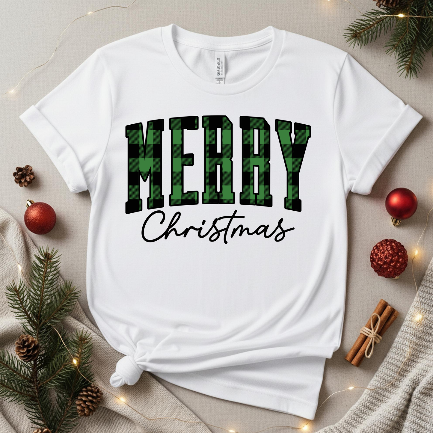 Christmas 2025 - Merry Christmas Plaid Green and Black