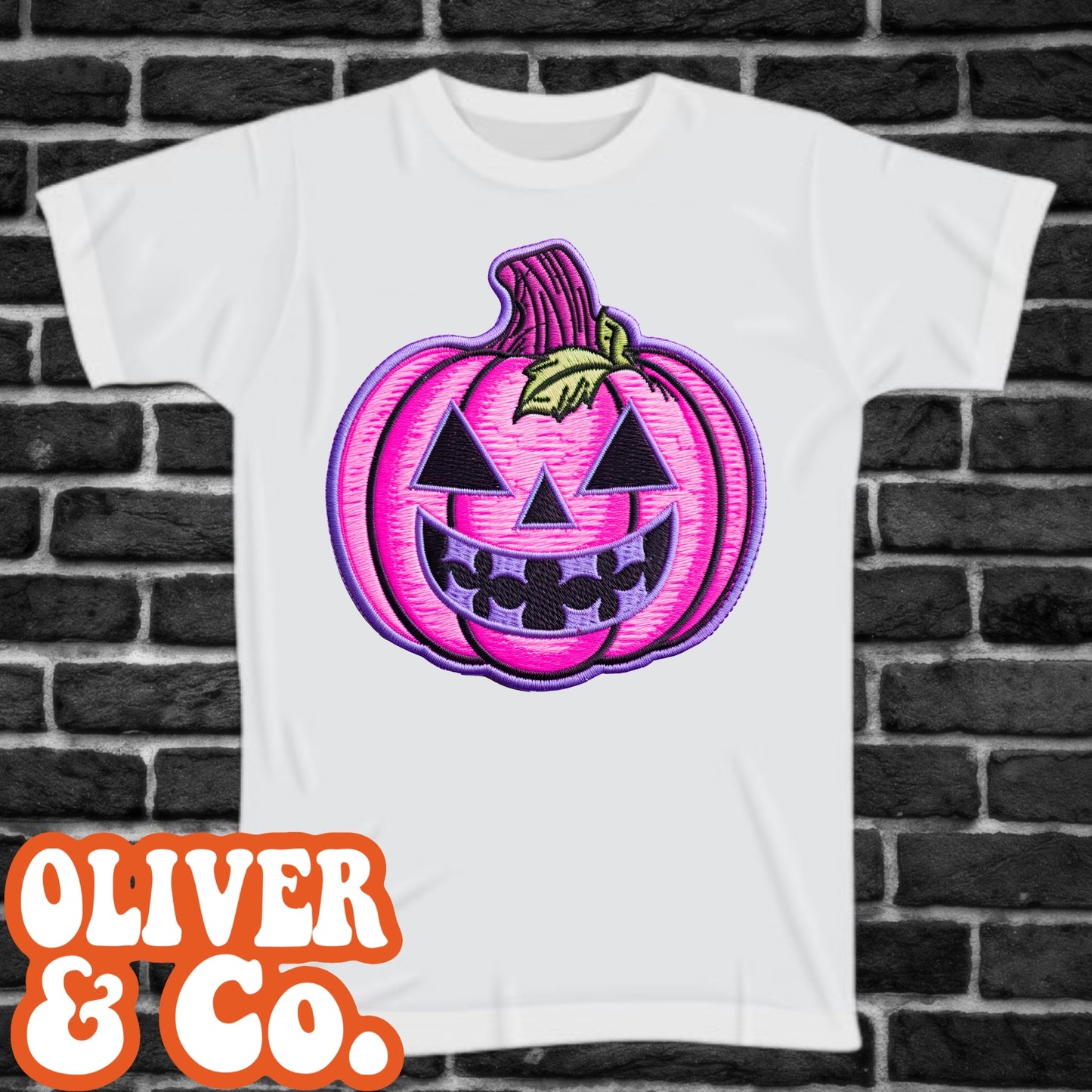 Faux Embroidered Pink Pumpkin