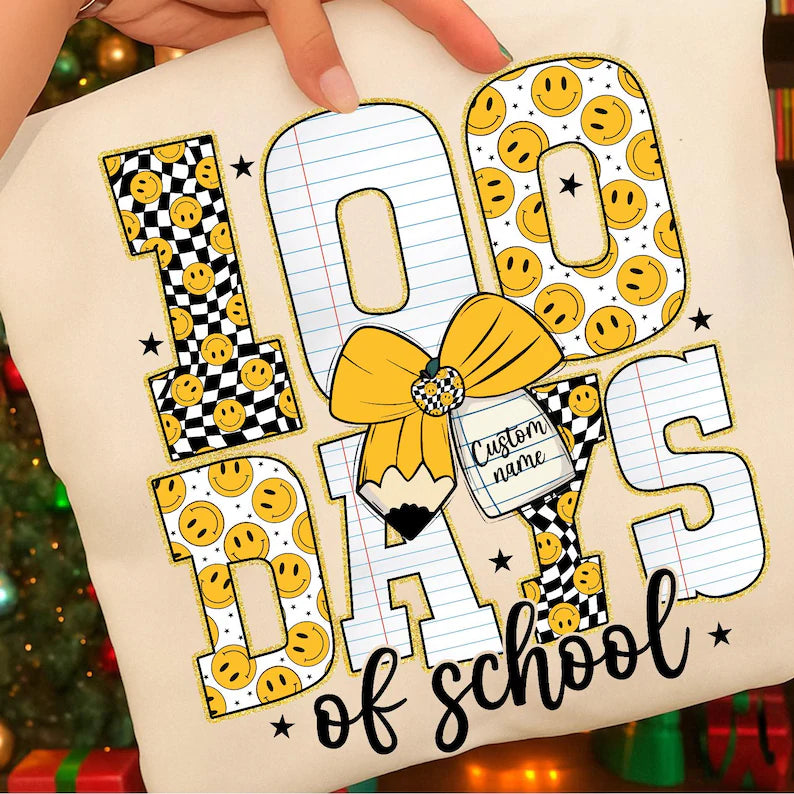 100 Days of School -- Smiley (available with name on bow too!)