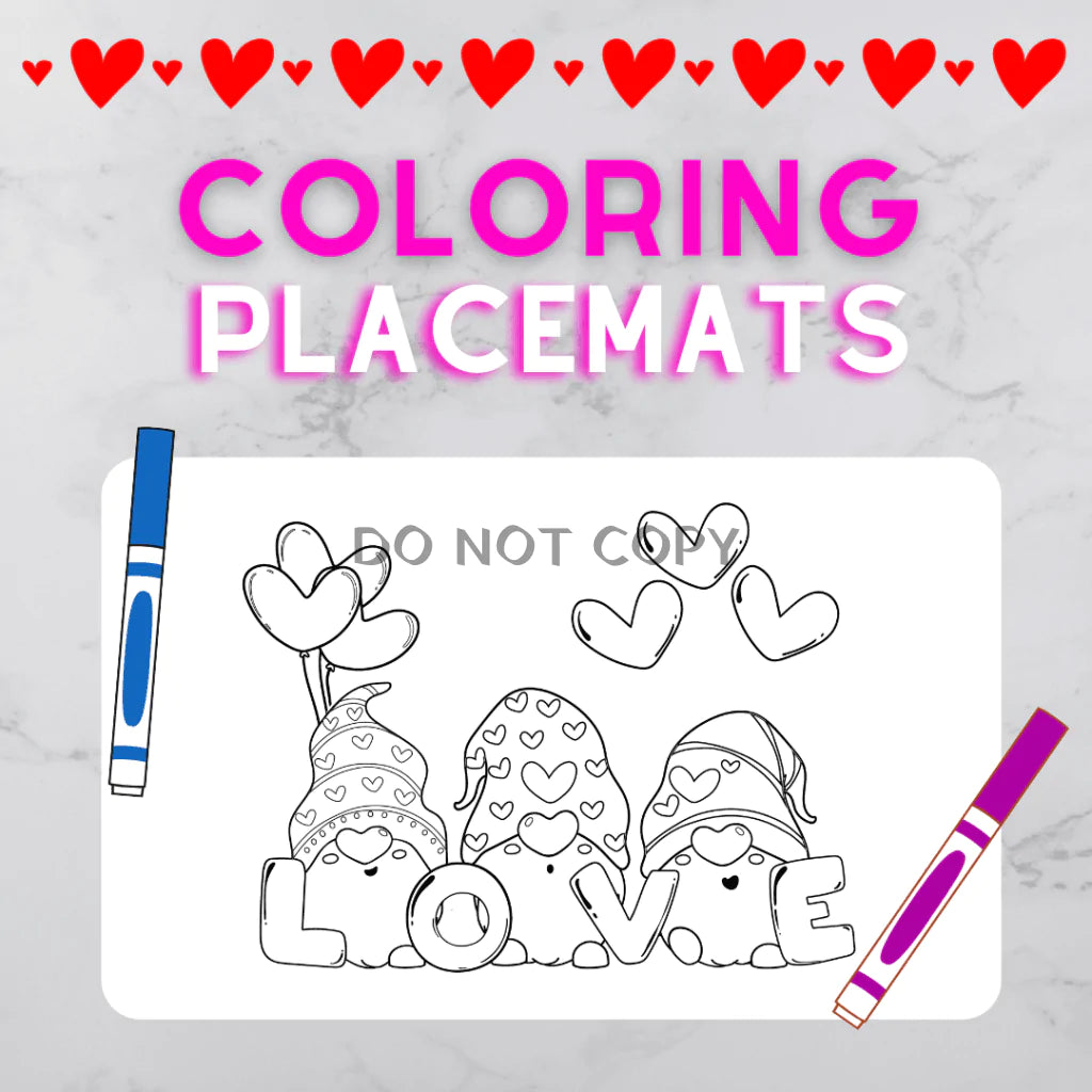 Valentine's Day Coloring Placemat - Gnome Love