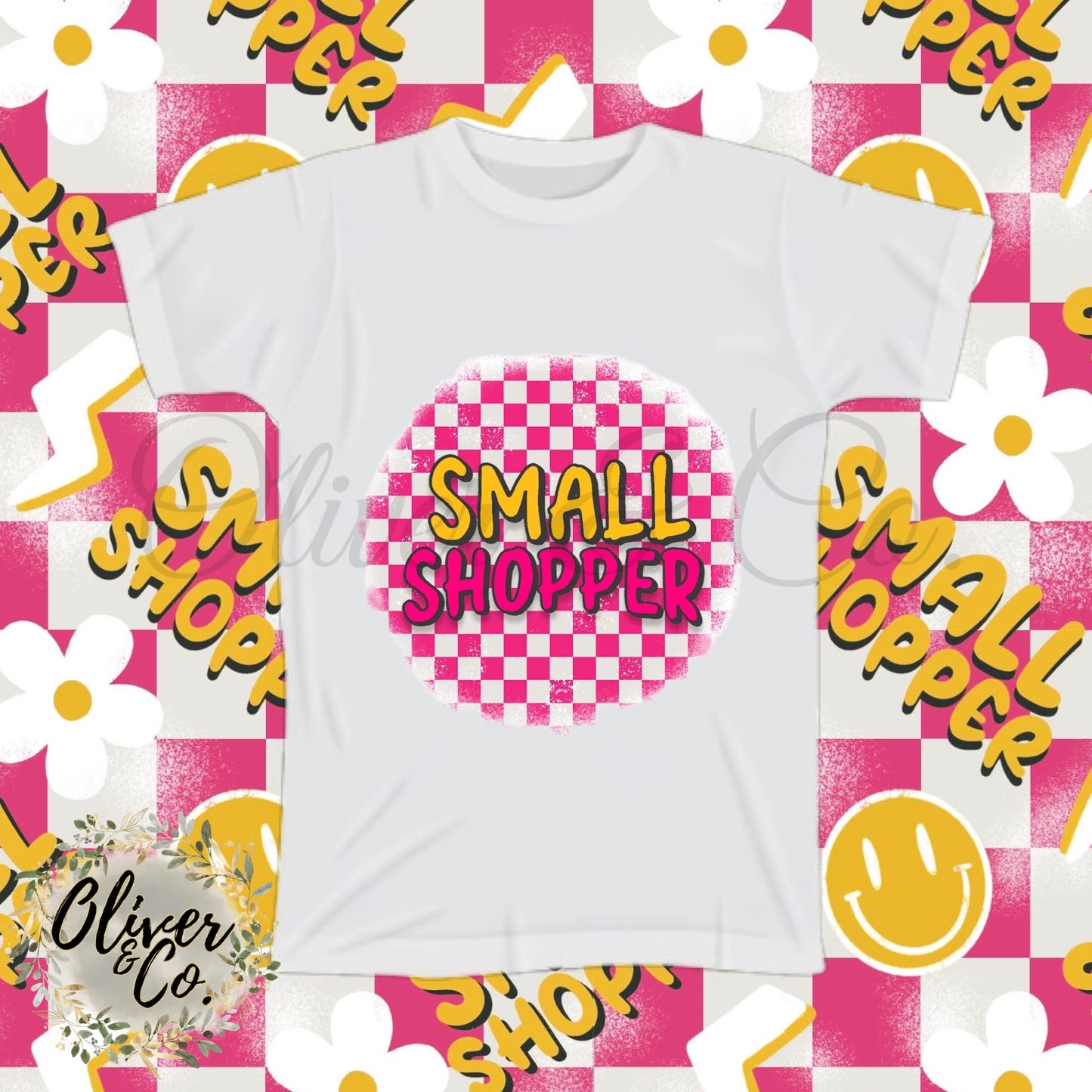 SMALL SHOPPER -- Pink & Yellow Checkerboard (No Shop Names)