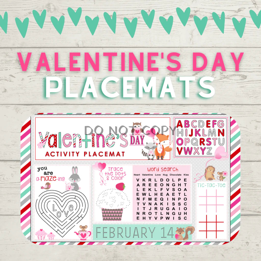 Valentine's Day Coloring Placemat - Pink Valentine's Day Placemat