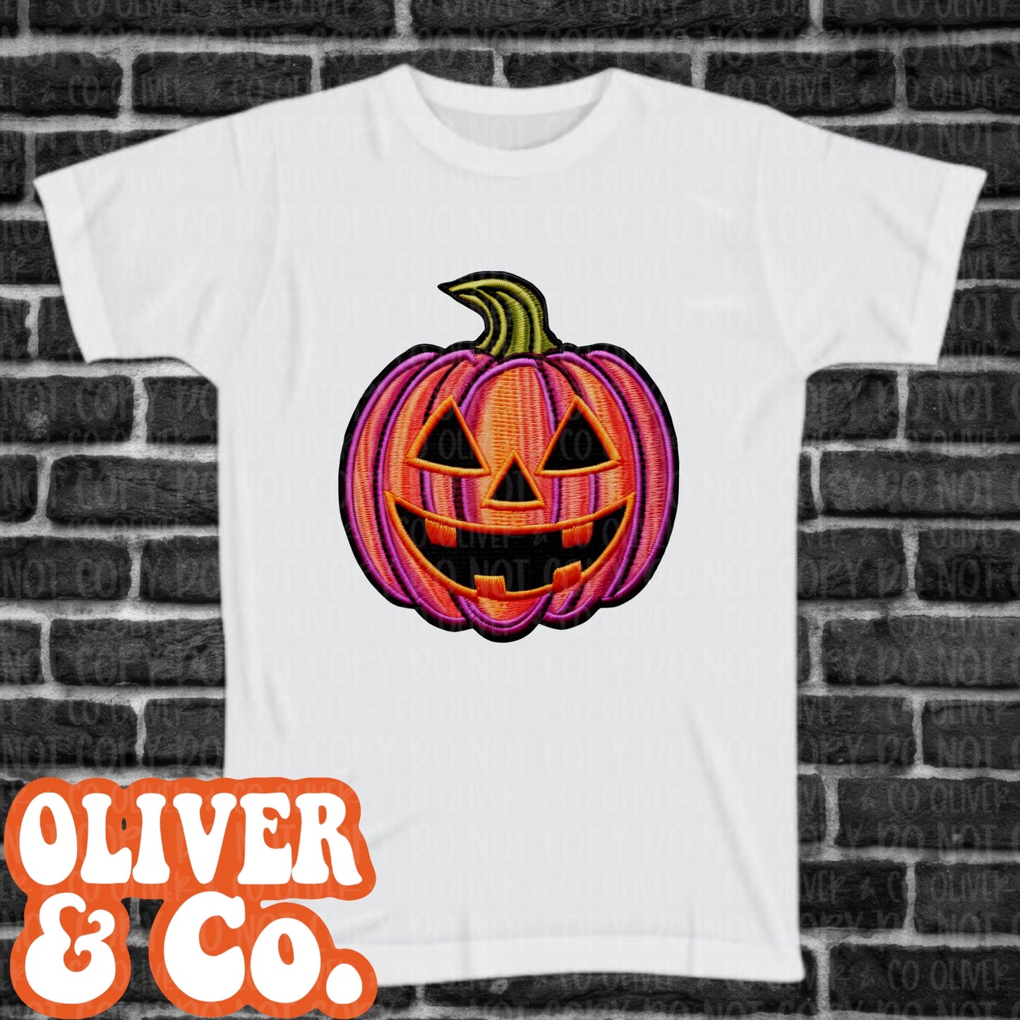 Faux Embroidered Orange/Purple Pumpkin