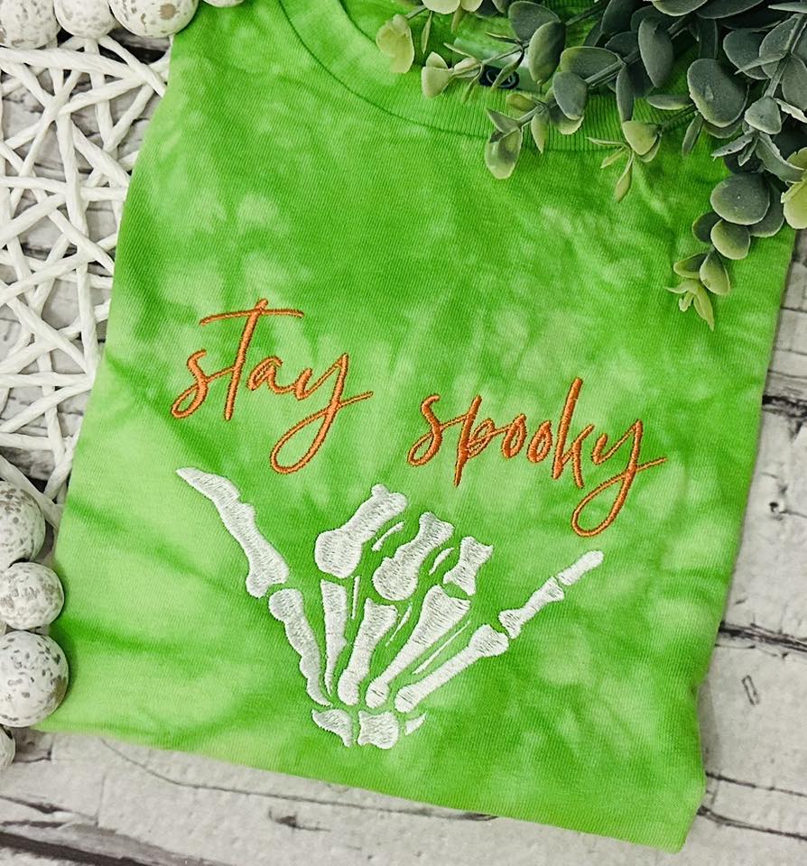 - Embroidered - Pre Order --> Stay Spooky Skelton Hand