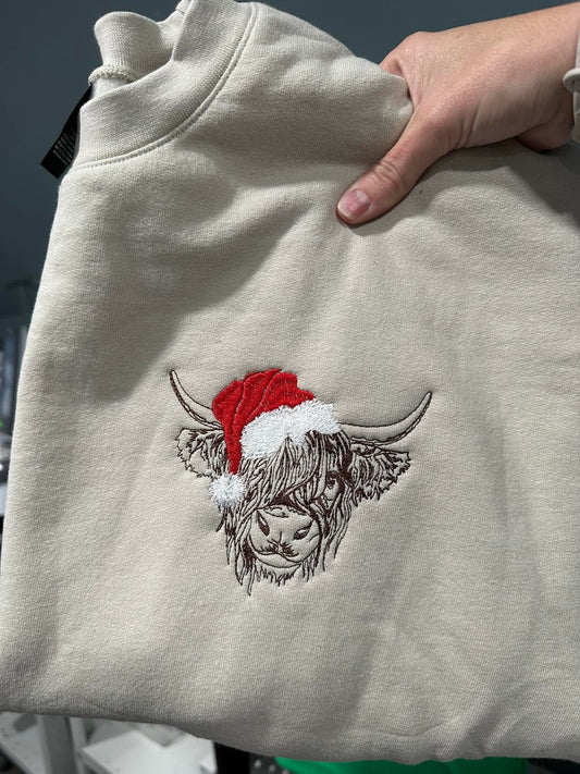 Embroidered - Pre Order --> Christmas Highland Cow Pocket
