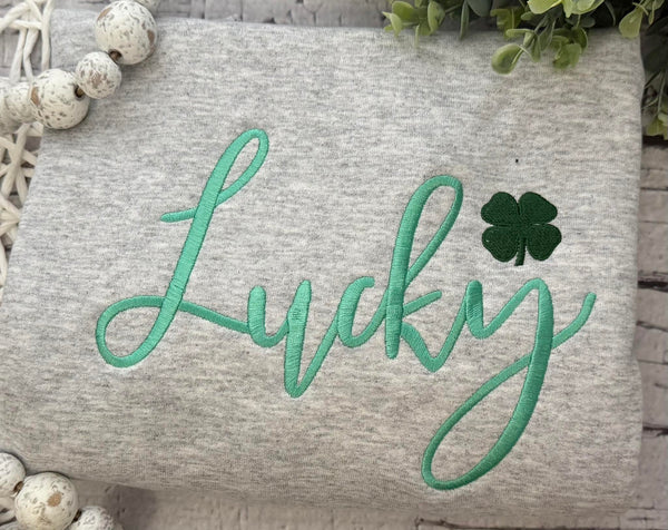 Embroidered - Pre Order --> Lucky Cursive with Clover