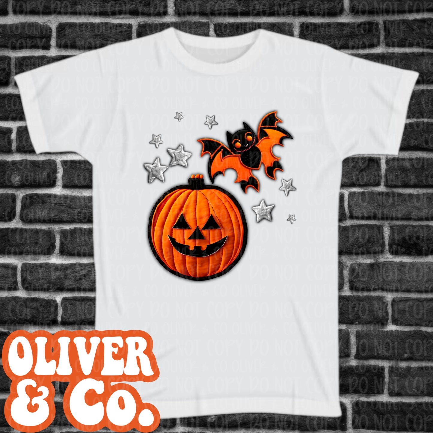Faux Embroidered Pumpkin & Bat