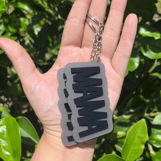 Mama Matte Gray and Glossy Black Acrylic Keychain