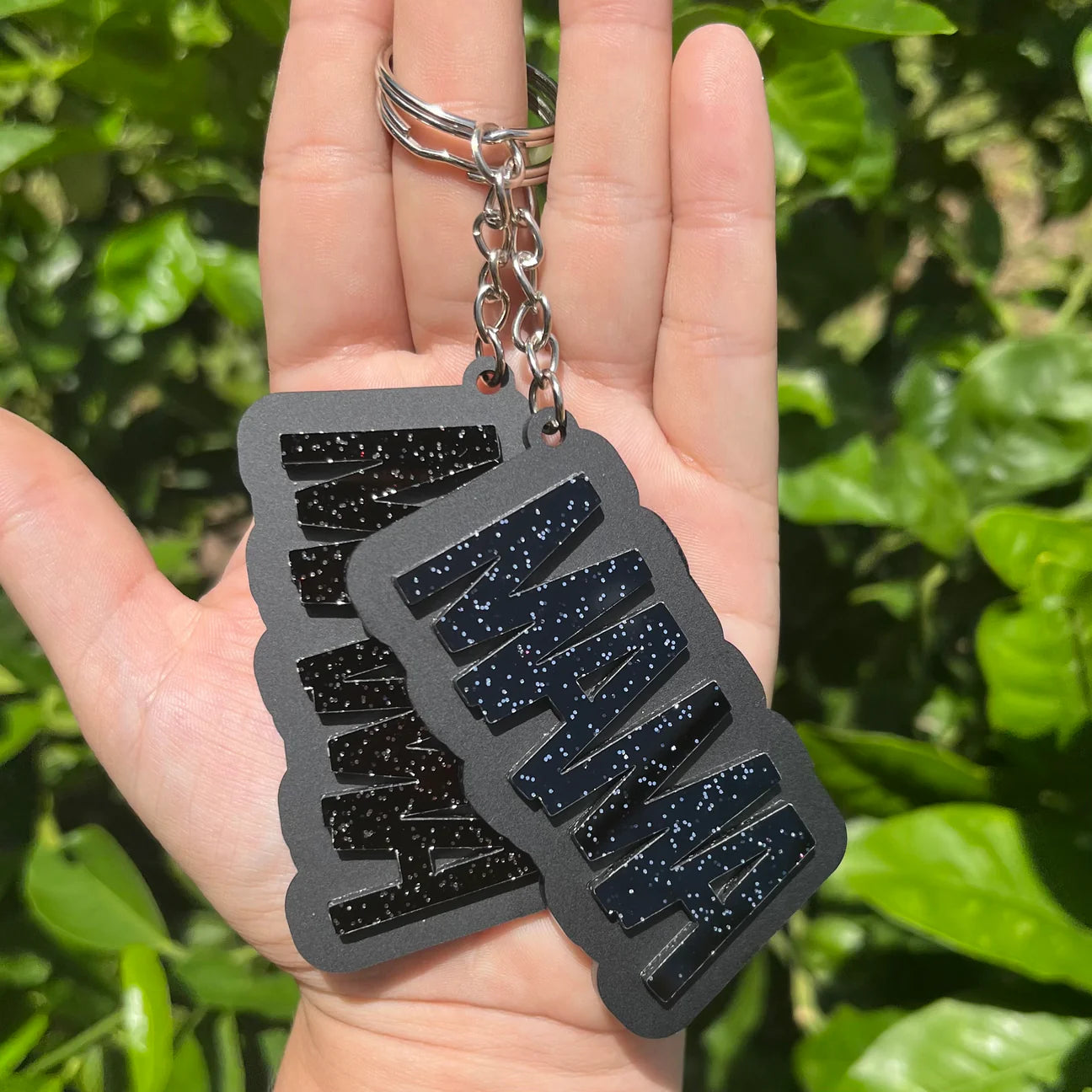 Mama Matte Black and Black Glitter Keychain