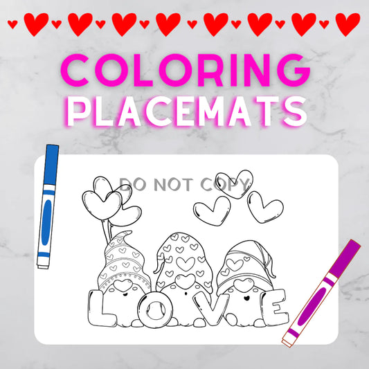 Valentine's Day Coloring Placemat - Gnome Love