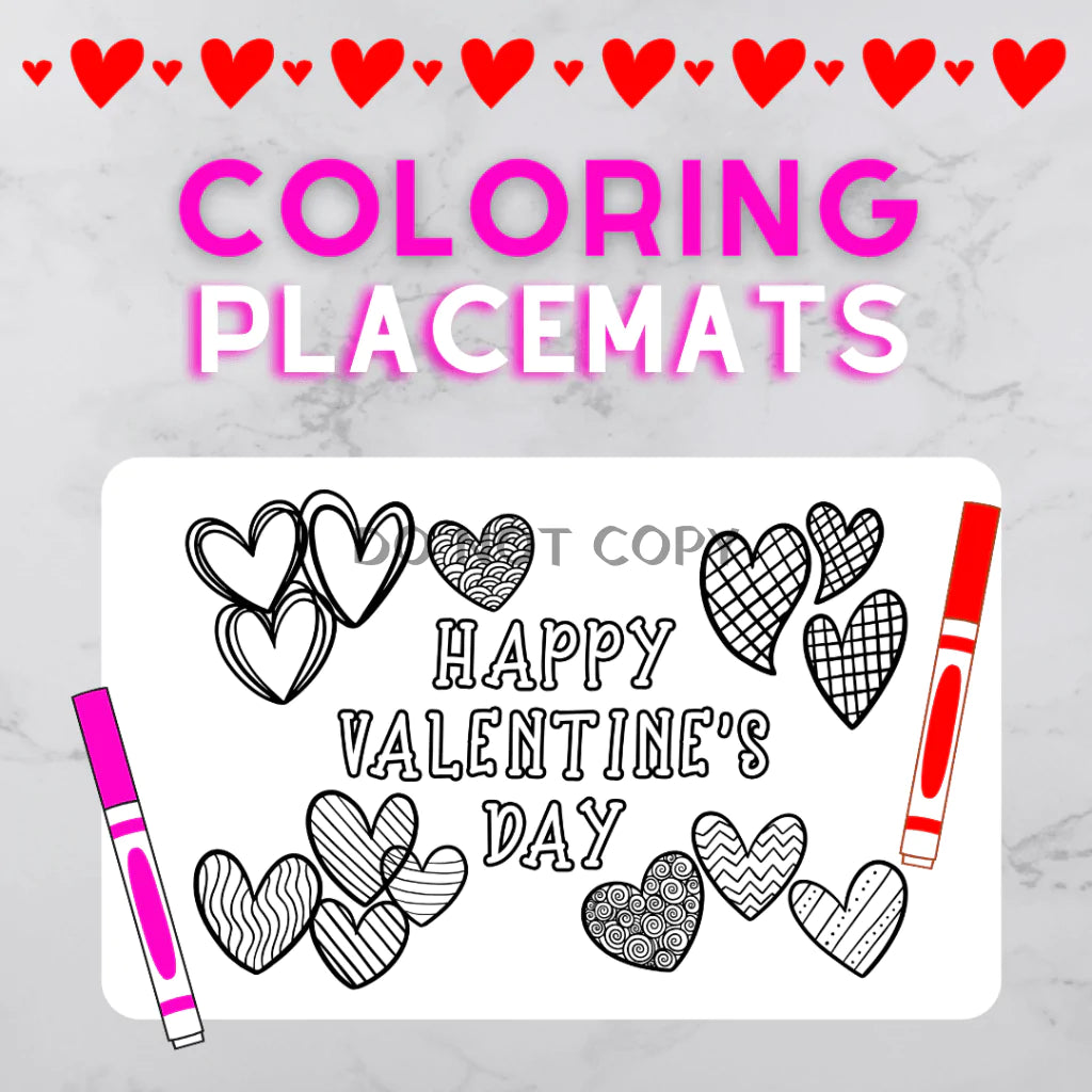 Valentine's Day Coloring Placemat - Happy Valentine's Day