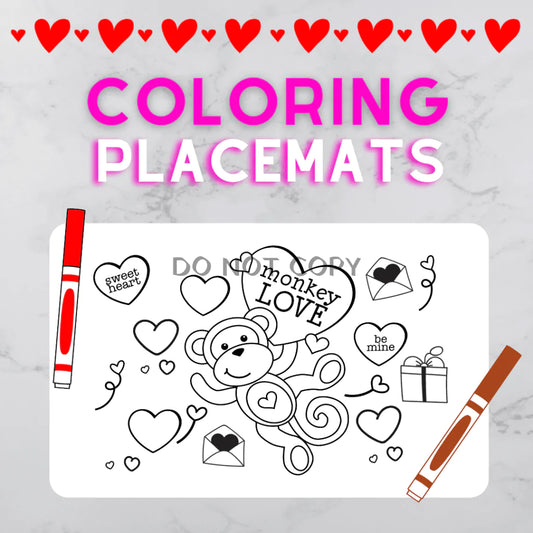 Valentine's Day Coloring Placemat - Monkey Love