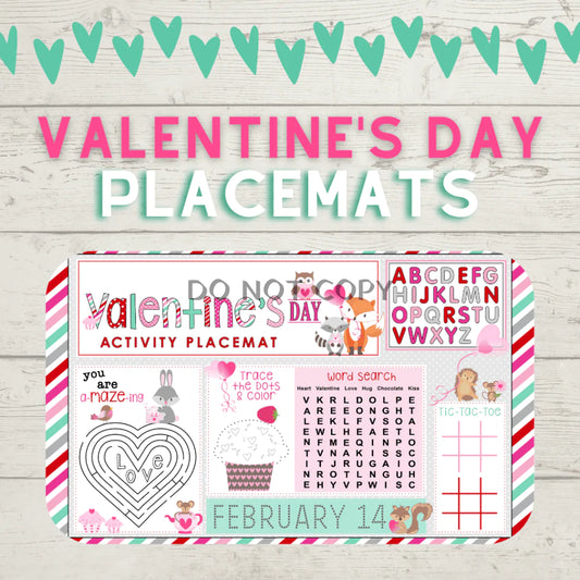 Valentine's Day Coloring Placemat - Pink Valentine's Day Placemat